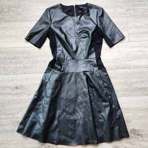 BCBGMaxAzria Darra Black Faux Leather Dress Womens 4 Fit And Flare Nwt